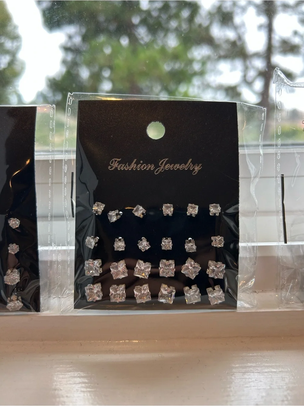 Fashion Jewelry Set of Clear Crystal Stud Earrings - Silver Tone